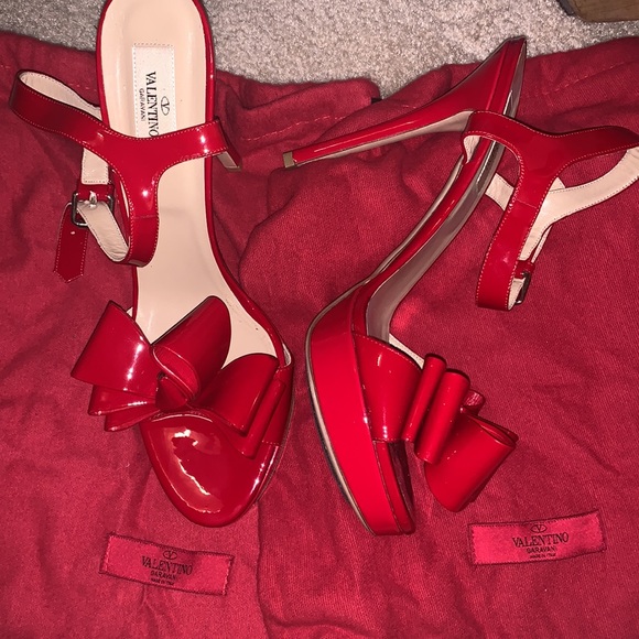 Valentino Garavani Shoes - Valentino Red patented bow ankle wrap